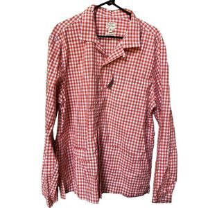 J. Crew Mens Secret Wash Camp Shirt XL Organic Cotton Poplin Orange Gingham